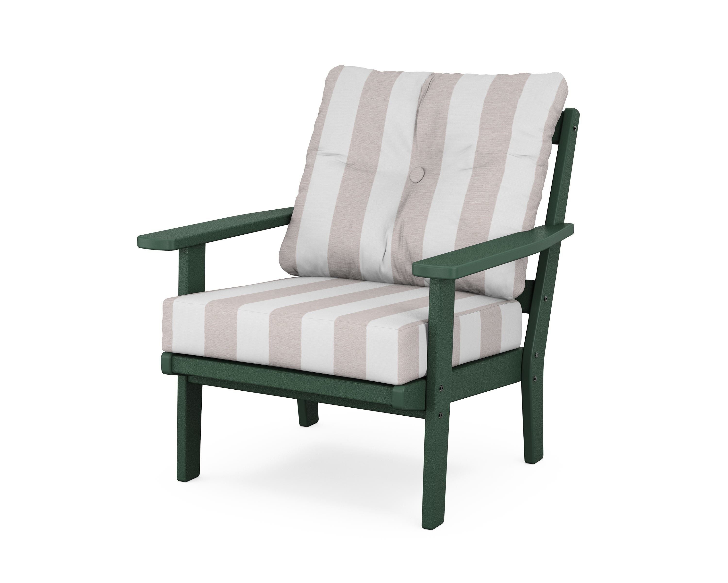 POLYWOOD® Oxford Deep Seating Chair in Green / Cabana Stripe Dune Burlap