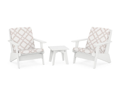 POLYWOOD® Riviera Modern Lounge 3-Piece Set in White / Trellis Dune Burlap