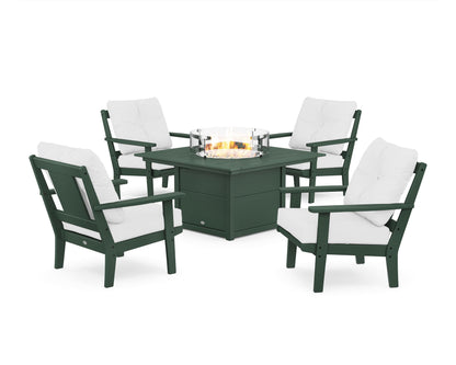 POLYWOOD® Prairie 5-Piece Deep Seating Set with Fire Pit Table in Green / Natural
