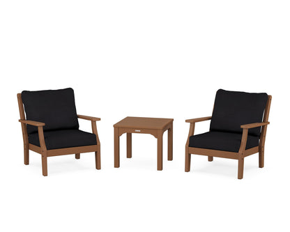 Martha Stewart by POLYWOOD® Chinoiserie 3-Piece Deep Seating Set in Teak / Midnight Linen