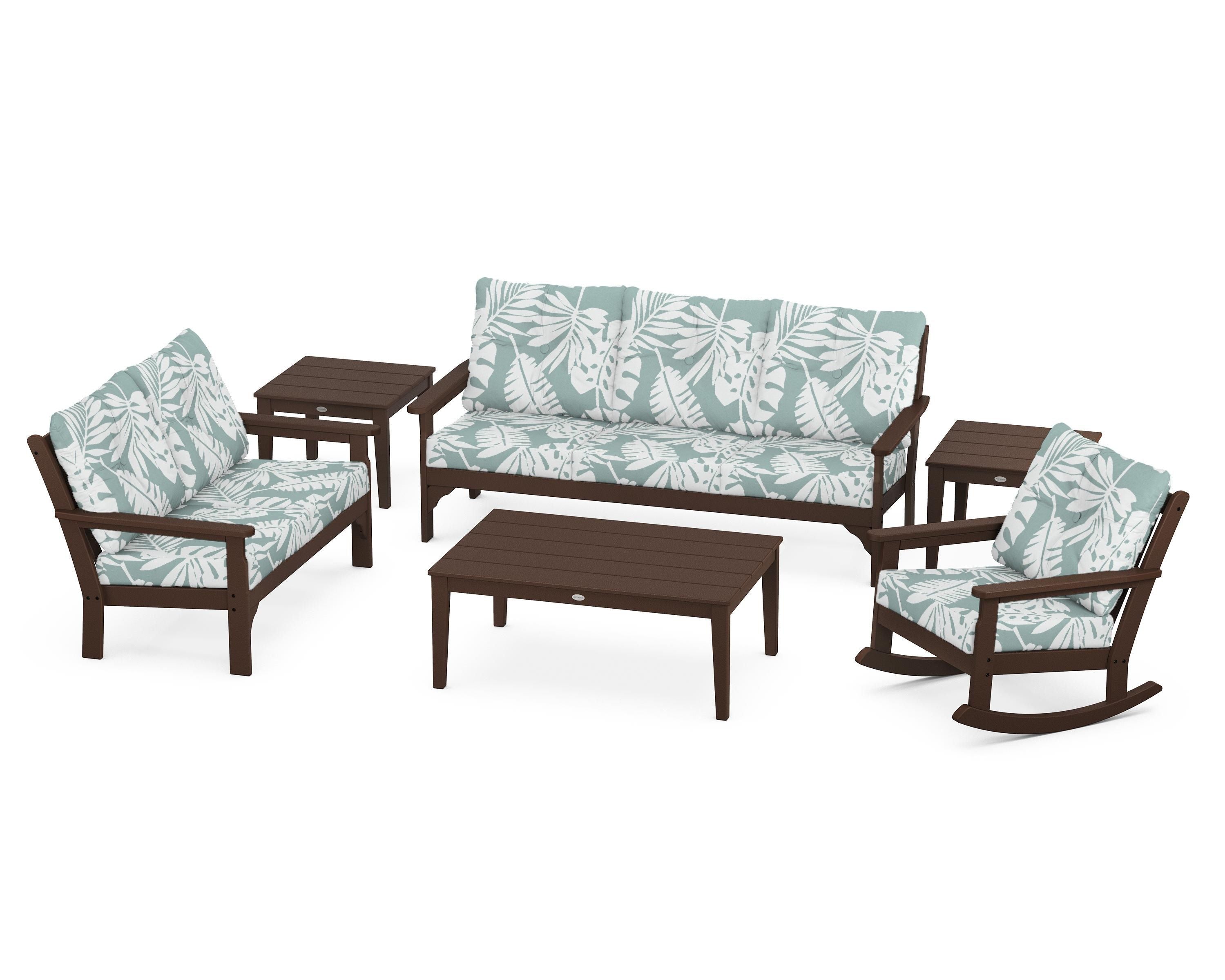 POLYWOOD® Vineyard 6-Piece Deep Seating Set in Mahogany / Leaf Glacier Spa