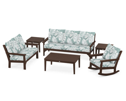 POLYWOOD® Vineyard 6-Piece Deep Seating Set in Mahogany / Leaf Glacier Spa
