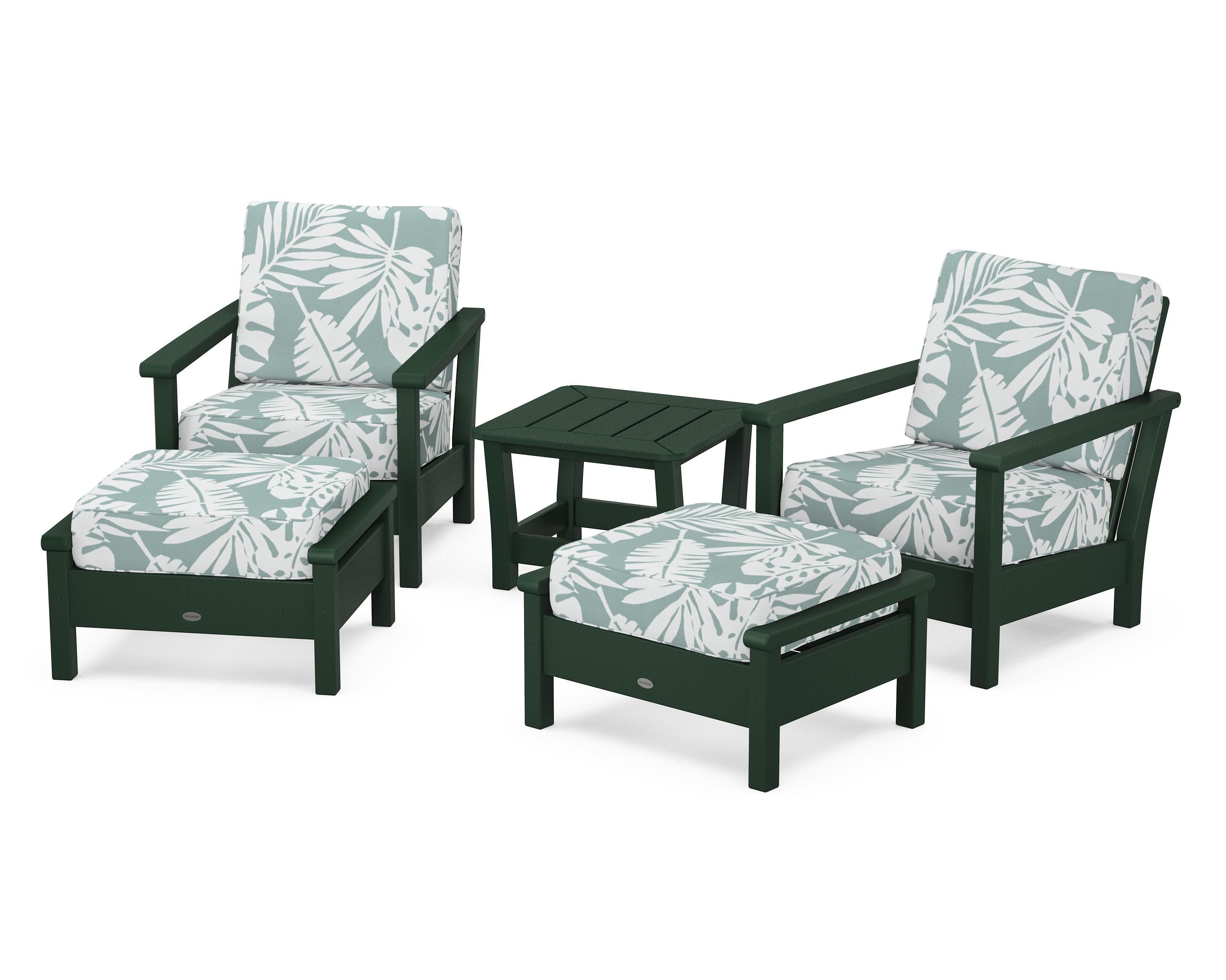 POLYWOOD® Harbour 5-Piece Deep Seating Chair Set in Green / Leaf Glacier Spa