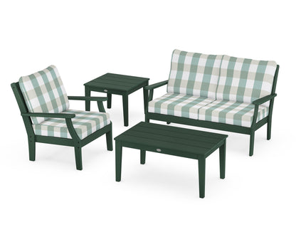 POLYWOOD® Braxton 4-Piece Deep Seating Set in Green / Buffalo Plaid Glacier Spa