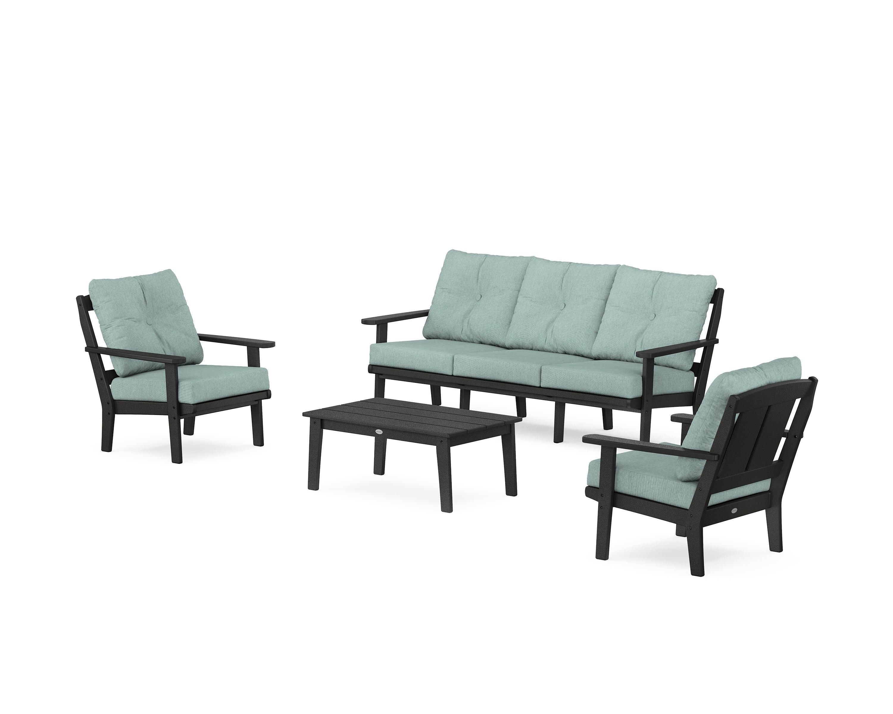 POLYWOOD® Mission 4-Piece Deep Seating Set with Sofa in Black / Glacier Spa