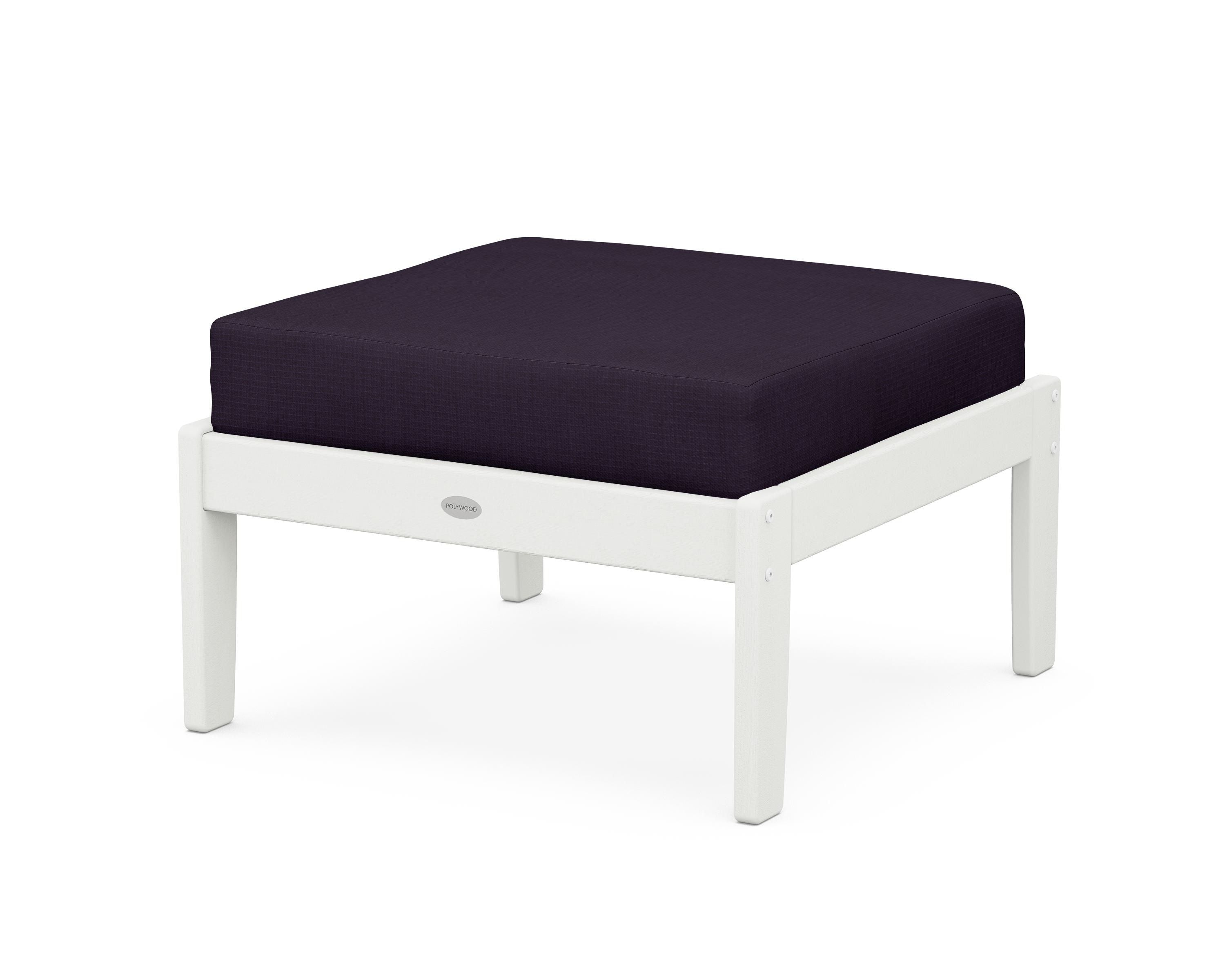 POLYWOOD® Braxton Deep Seating Ottoman in Vintage White / Navy Linen