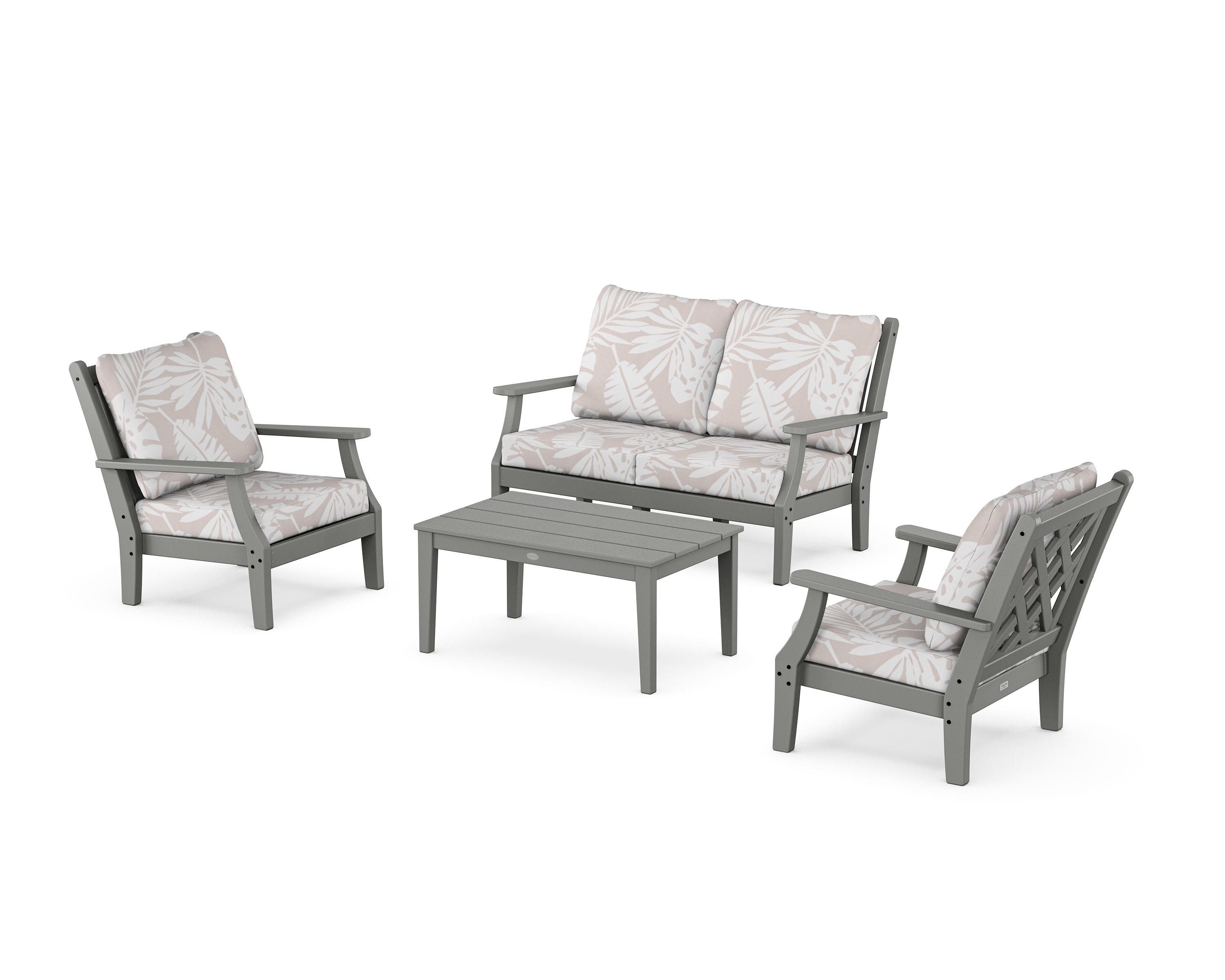 Country Living Wovendale 4-Piece Deep Seating Set with Loveseat in Slate Grey / Leaf Dune Burlap
