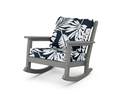 POLYWOOD® Chippendale Deep Seating Rocking Chair in Slate Grey / Leaf Marine Indigo