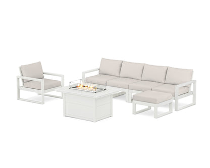 POLYWOOD® EDGE Sectional Lounge and Fire Pit Set in Vintage White / Cast Ash