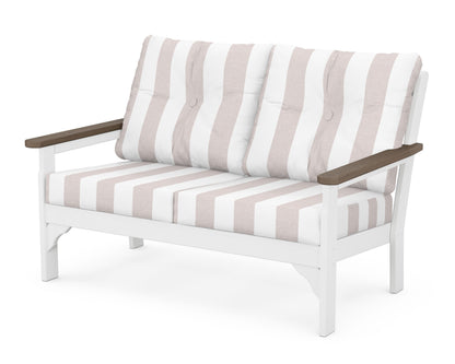POLYWOOD® Vineyard Deep Seating Loveseat in White / Kona / Cabana Stripe Dune Burlap
