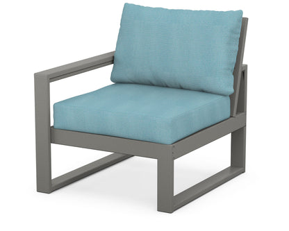 POLYWOOD® EDGE Modular Left Arm Chair in Slate Grey / Lattice Sky Blue