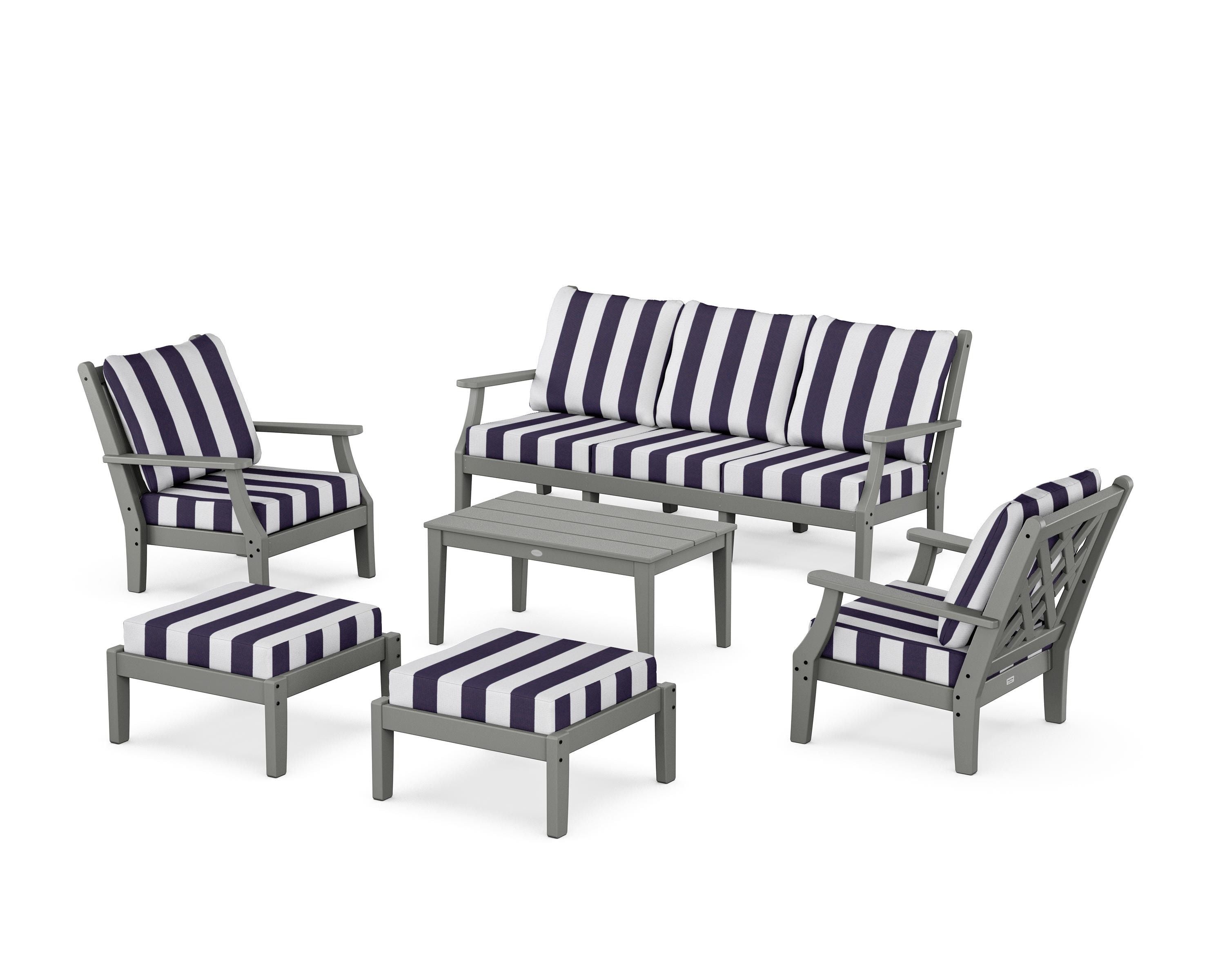 Country Living Wovendale 6-Piece Lounge Sofa Set in Slate Grey / Cabana Stripe Navy