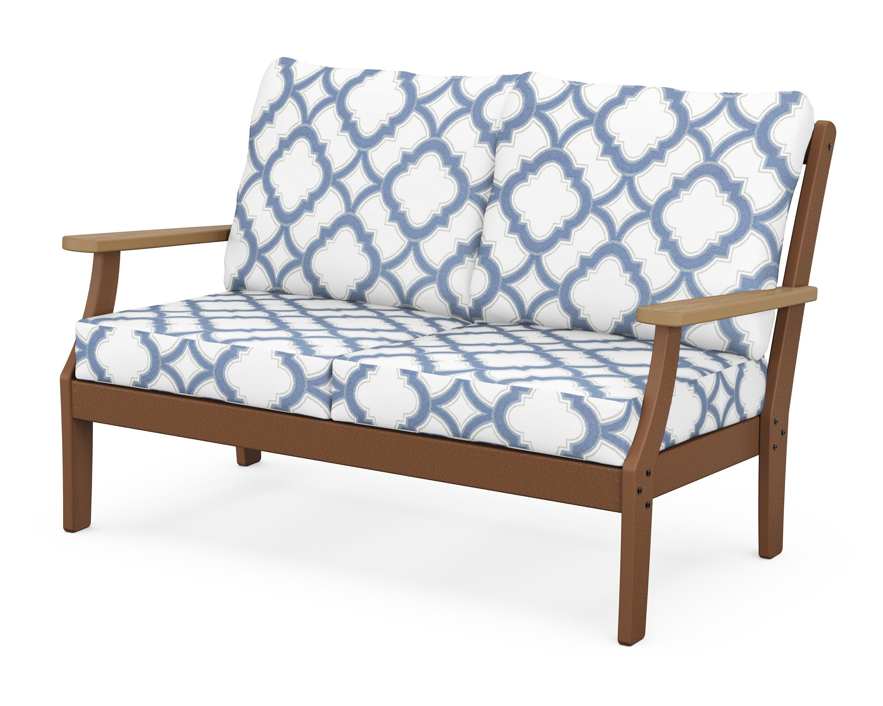POLYWOOD® Braxton Deep Seating Loveseat in Teak / Natural / Trellis Sky Blue