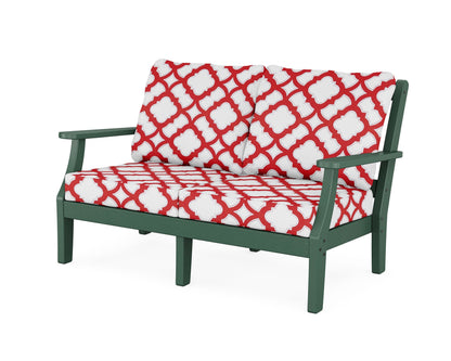 Martha Stewart by POLYWOOD® Chinoiserie Deep Seating Loveseat in Green / Trellis Crimson