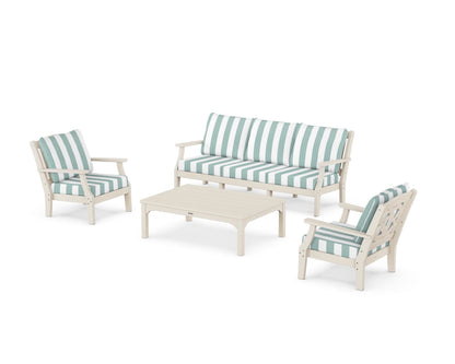 Martha Stewart by POLYWOOD® Chinoiserie 4-Piece Deep Seating Set with Sofa in Sand / Cabana Stripe Glacier Spa