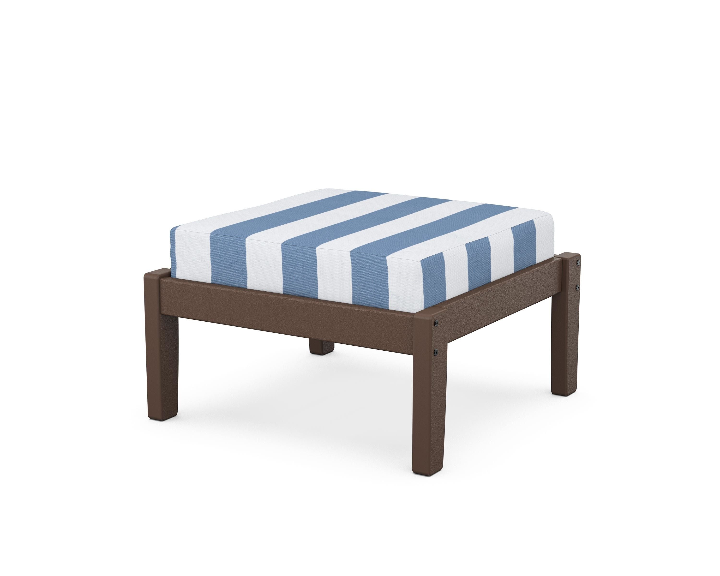 Unbranded Deep Seating Ottoman in Mahogany / Cabana Stripe Sky Blue