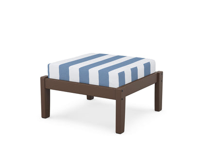 Unbranded Deep Seating Ottoman in Mahogany / Cabana Stripe Sky Blue