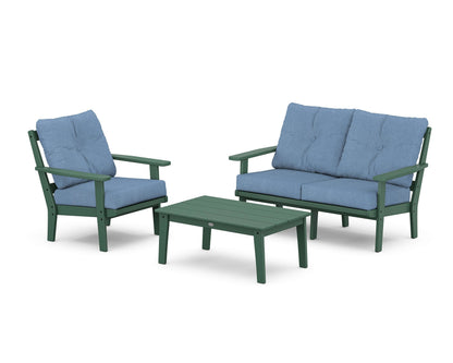 POLYWOOD® Oxford 3-Piece Deep Seating Set with Loveseat in Green / Sky Blue
