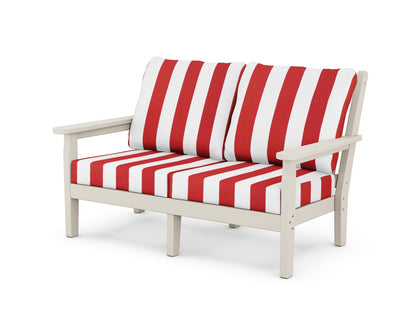POLYWOOD® Chippendale Deep Seating Loveseat in Sand / Cabana Stripe Crimson
