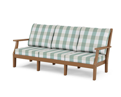 Country Living Wovendale Deep Seating Sofa in Teak / Buffalo Plaid Glacier Spa