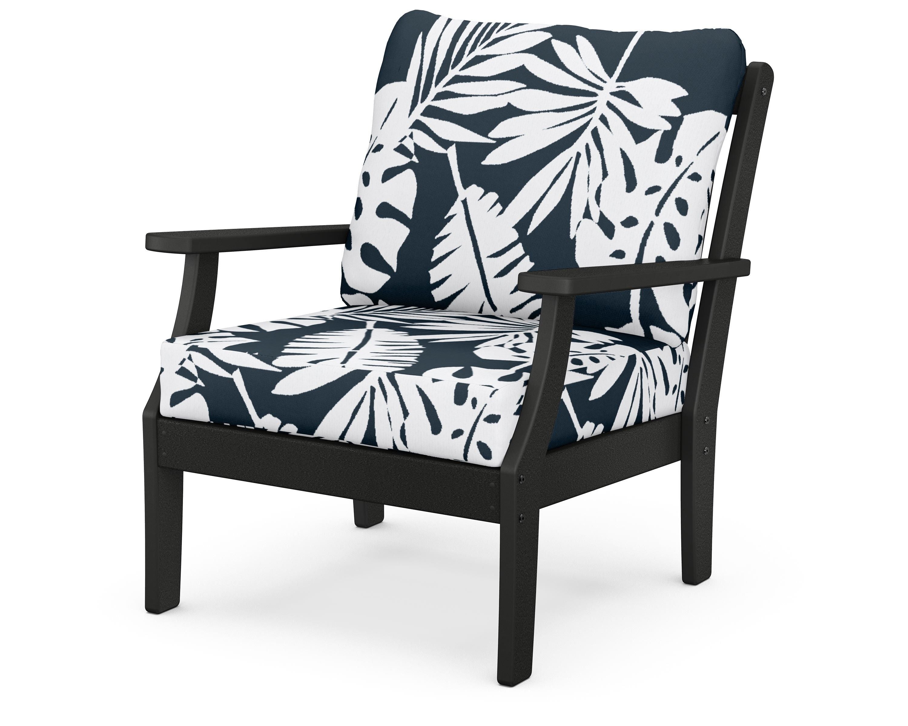 POLYWOOD® Braxton Deep Seating Chair in Black / Leaf Marine Indigo