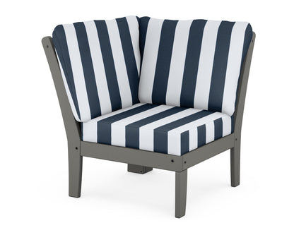 POLYWOOD® Braxton Modular Corner Chair in Slate Grey / Cabana Stripe Marine Indigo