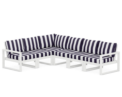 POLYWOOD® EDGE 6-Piece Modular Deep Seating Set in White / Cabana Stripe Navy