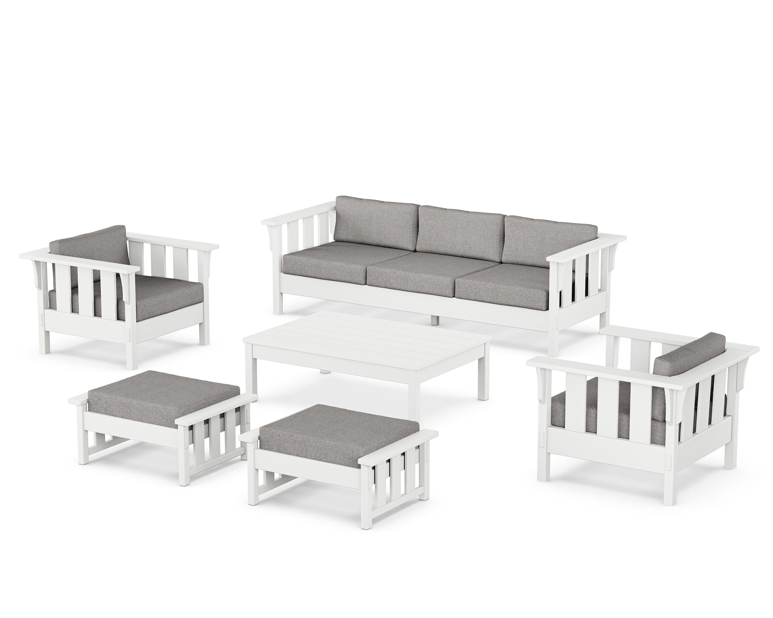 Martha Stewart by POLYWOOD® Acadia 6-Piece Lounge Sofa Set in White / Grey Mist