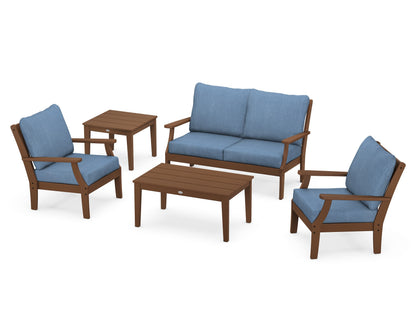POLYWOOD® Braxton 5-Piece Deep Seating Set in Teak / Sky Blue