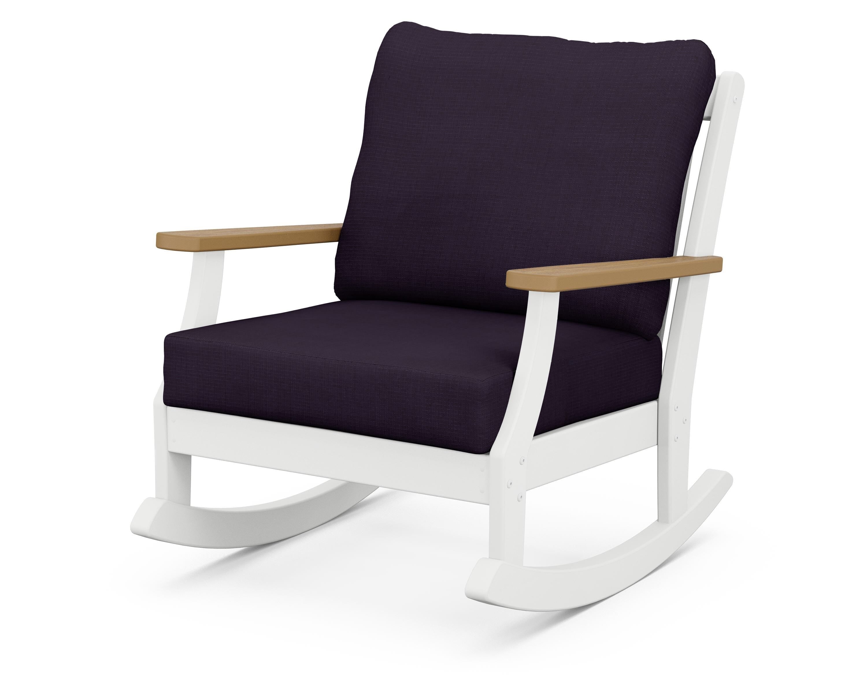 POLYWOOD® Braxton Deep Seating Rocking Chair in White / Natural / Navy Linen