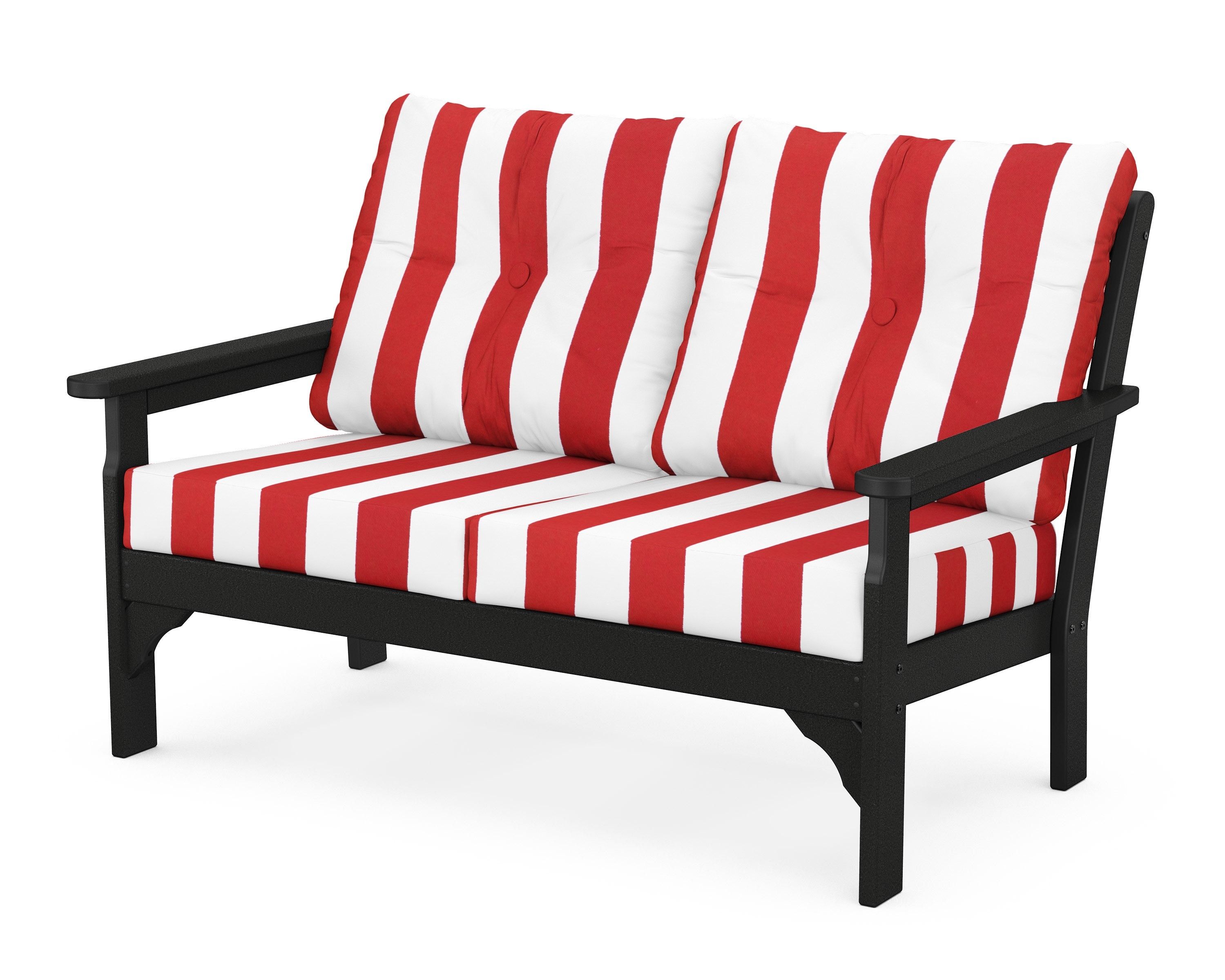POLYWOOD® Vineyard Deep Seating Loveseat in Black / Cabana Stripe Crimson