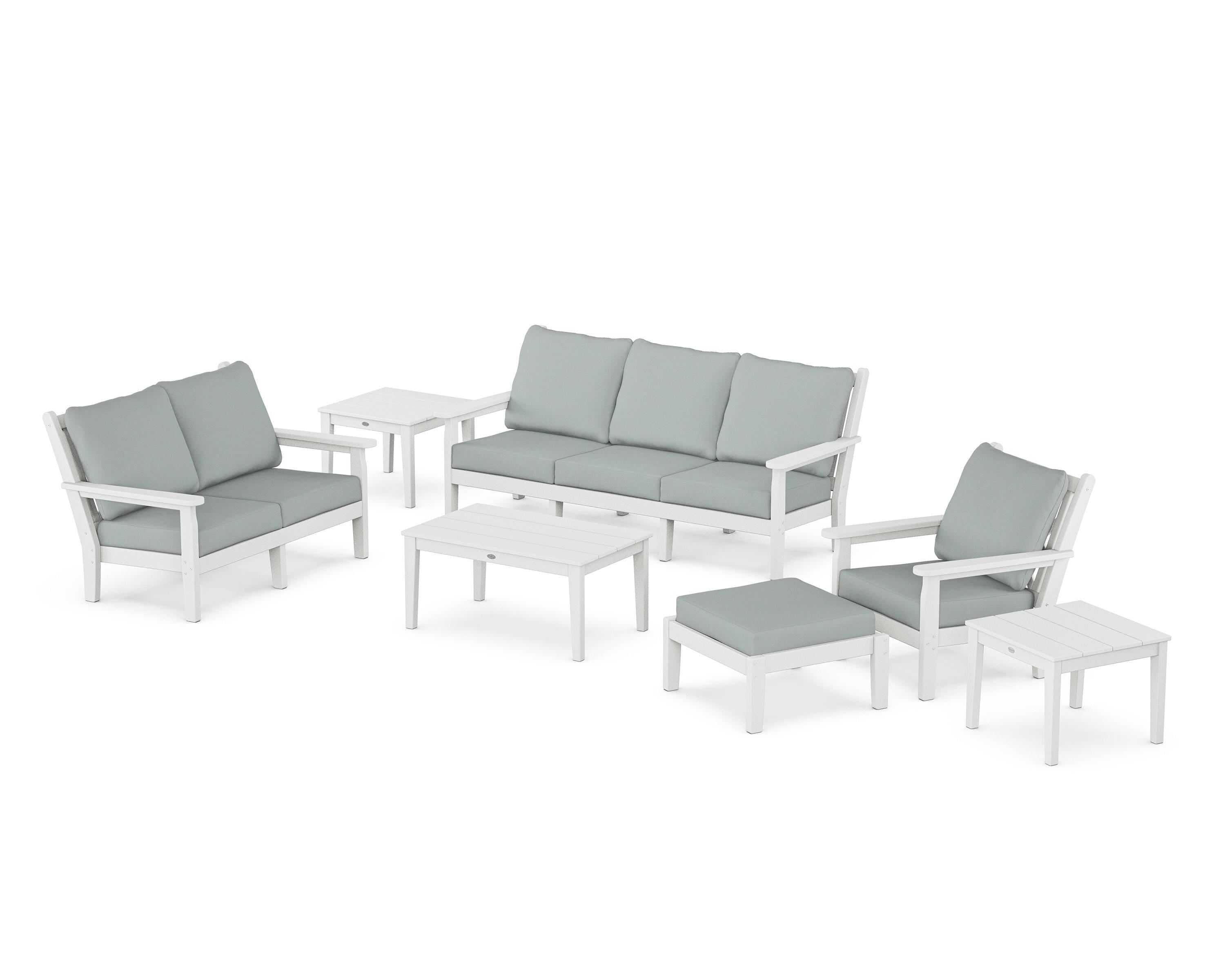 POLYWOOD® Chippendale 7-Piece Deep Seating Set in White / Spa