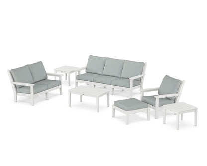 POLYWOOD® Chippendale 7-Piece Deep Seating Set in White / Spa