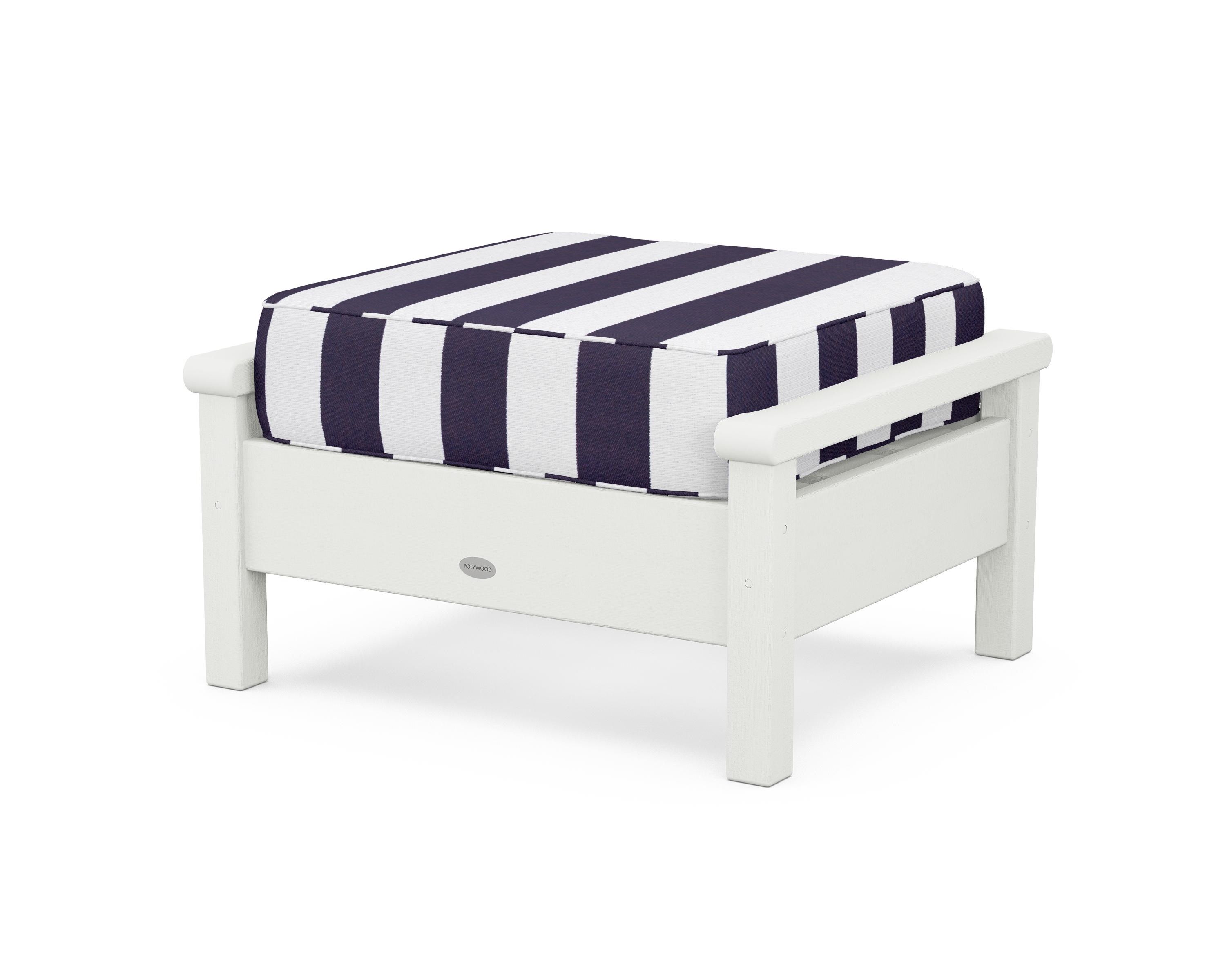 POLYWOOD® Harbour Deep Seating Ottoman in Vintage White / Cabana Stripe Navy