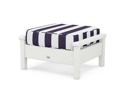 POLYWOOD® Harbour Deep Seating Ottoman in Vintage White / Cabana Stripe Navy