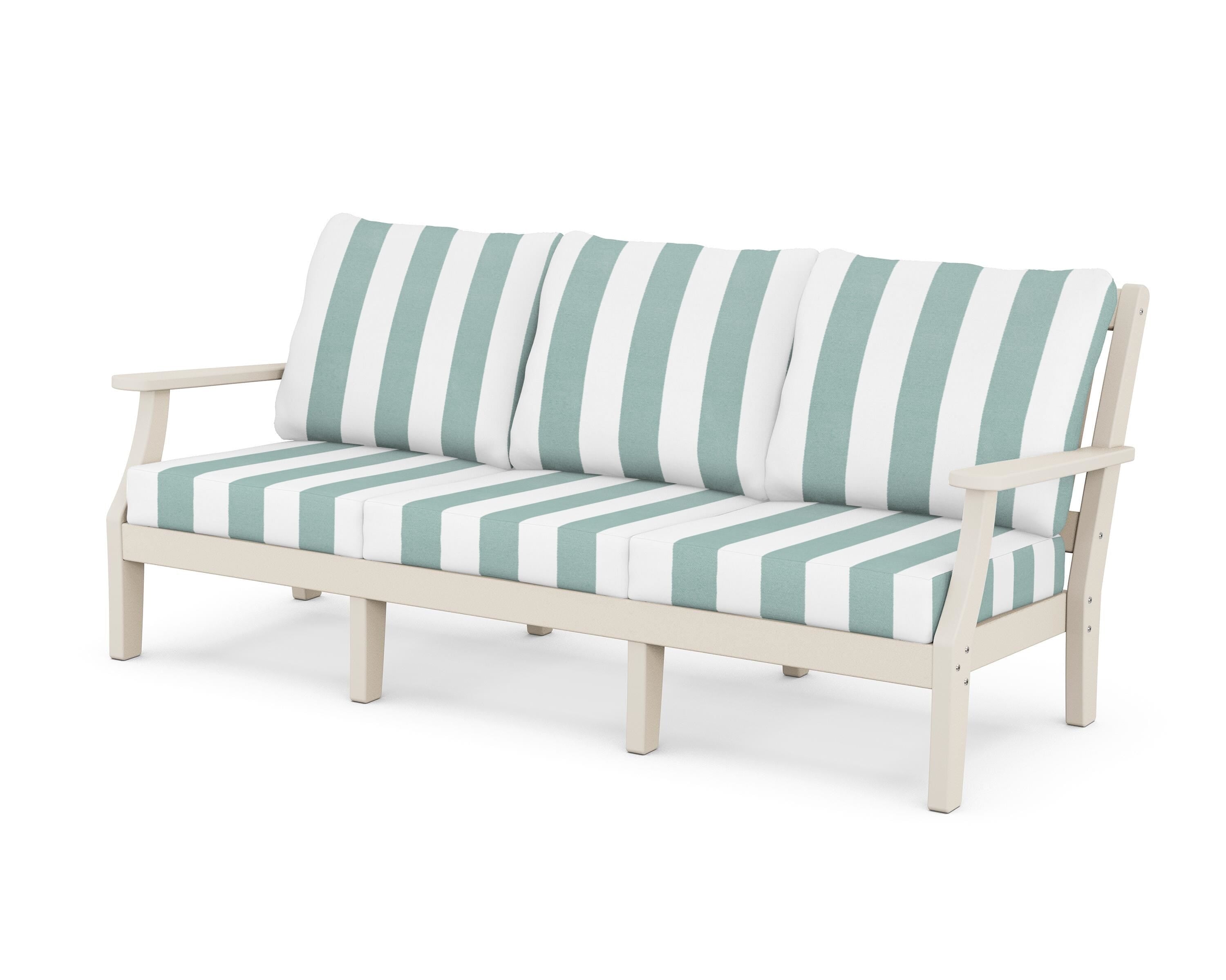 Martha Stewart by POLYWOOD® Chinoiserie Deep Seating Sofa in Sand / Cabana Stripe Glacier Spa