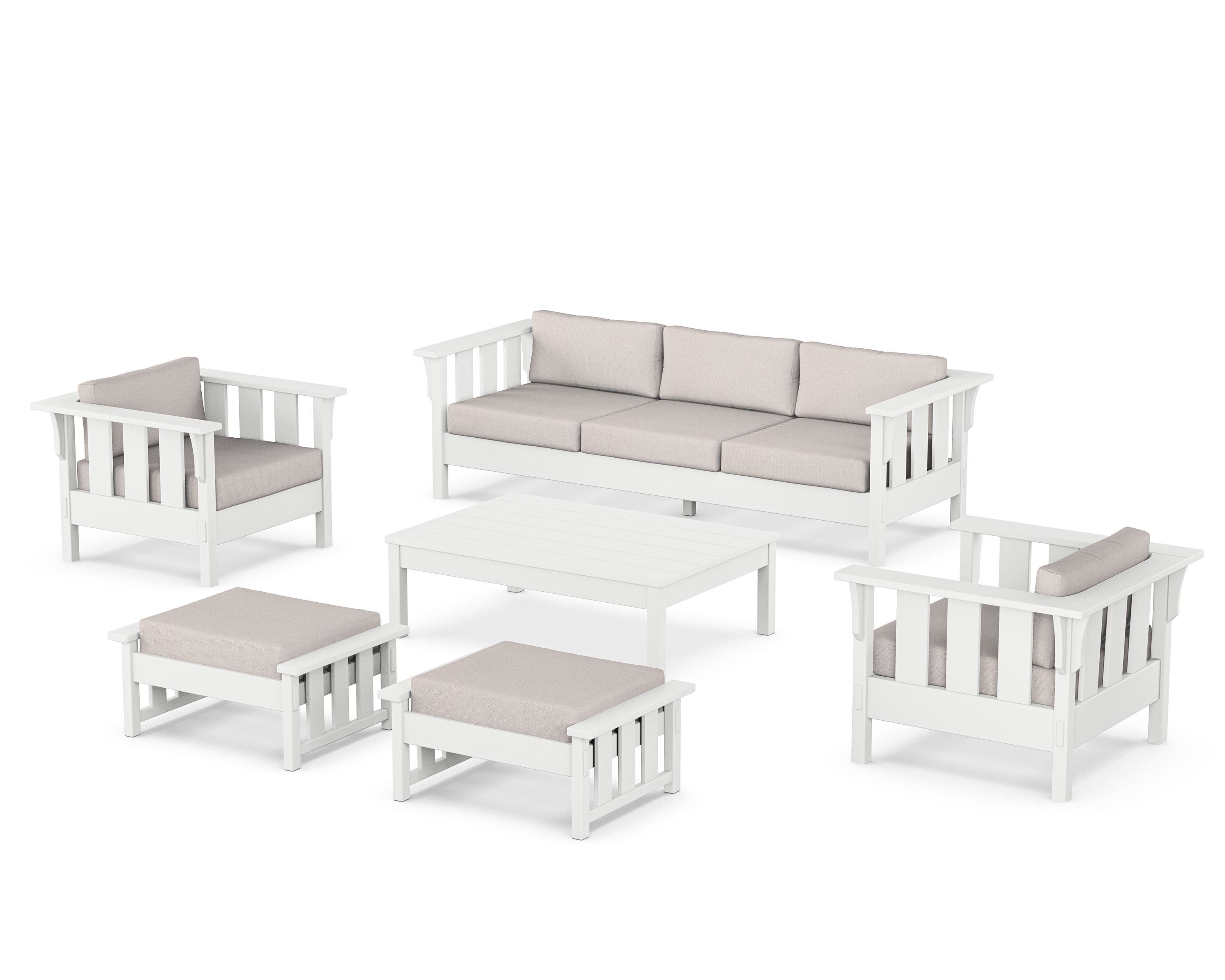 Martha Stewart by POLYWOOD® Acadia 6-Piece Lounge Sofa Set in White / Dune Burlap