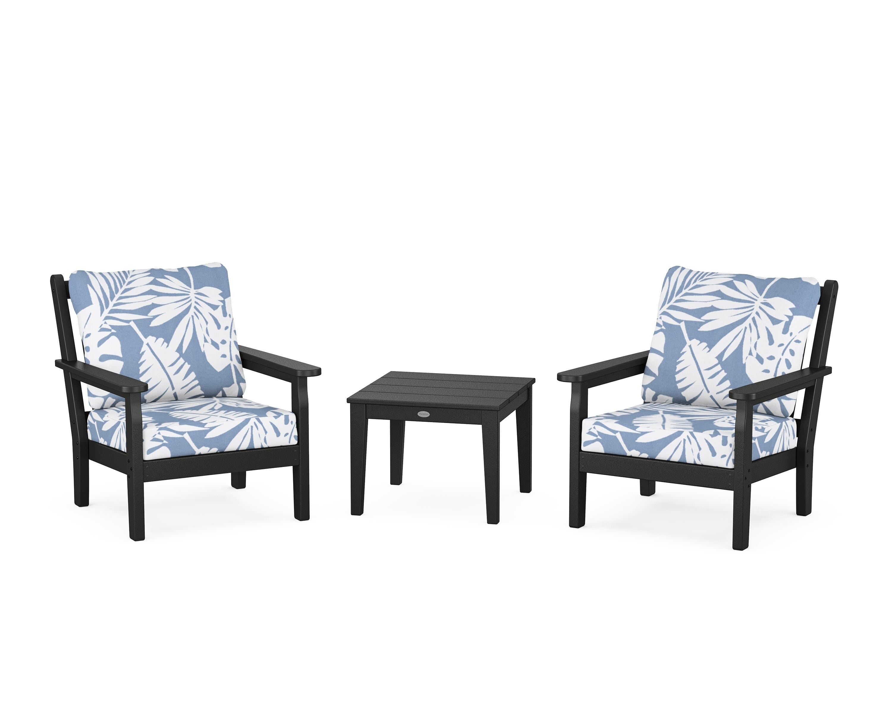 POLYWOOD® Chippendale 3-Piece Deep Seating Set in Black / Leaf Sky Blue
