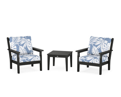 POLYWOOD® Chippendale 3-Piece Deep Seating Set in Black / Leaf Sky Blue