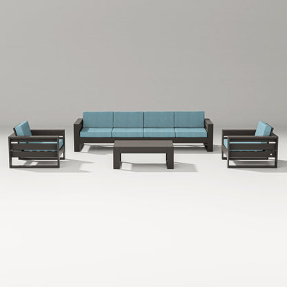PW Designer Series Latitude 5-Piece Lounge Sofa Set in Vintage Coffee / Lattice Sky Blue