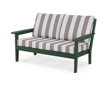 Country Living Cottage Deep Seating Loveseat in Green / Cabana Stripe Grey Mist