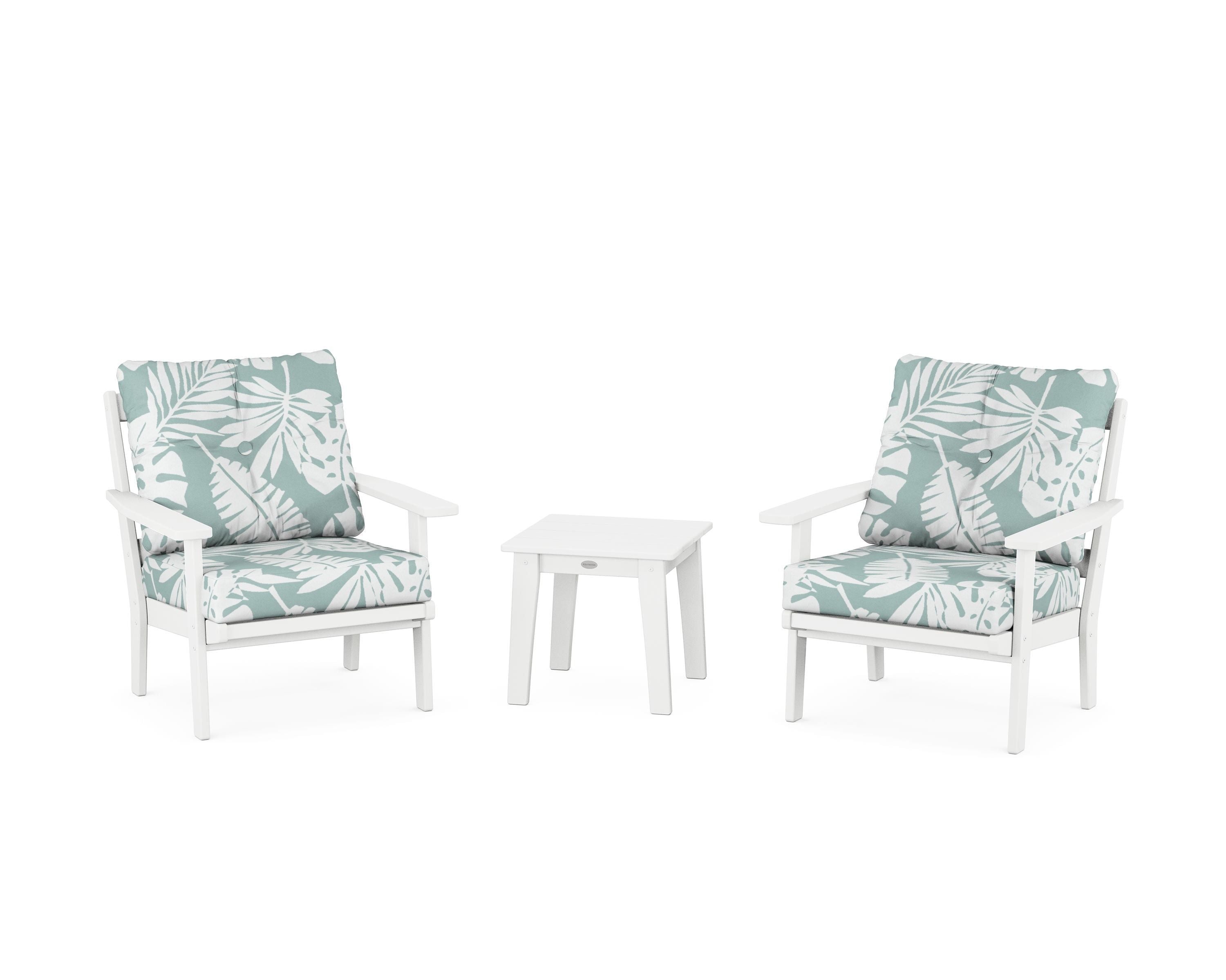 POLYWOOD® Prairie 3-Piece Deep Seating Set in White / Leaf Glacier Spa