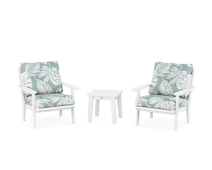 POLYWOOD® Prairie 3-Piece Deep Seating Set in White / Leaf Glacier Spa
