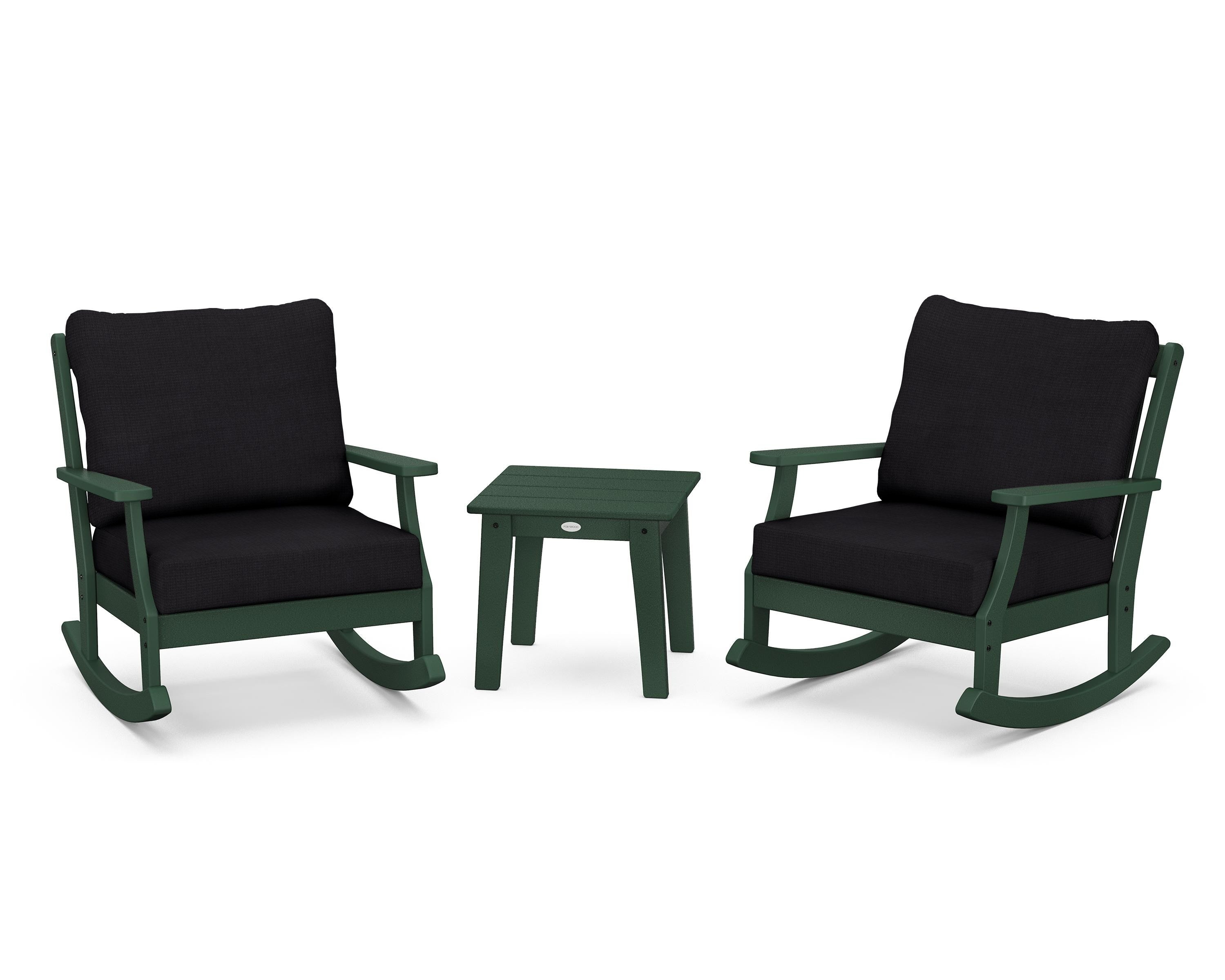 POLYWOOD® Braxton 3-Piece Deep Seating Rocker Set in Green / Midnight Linen