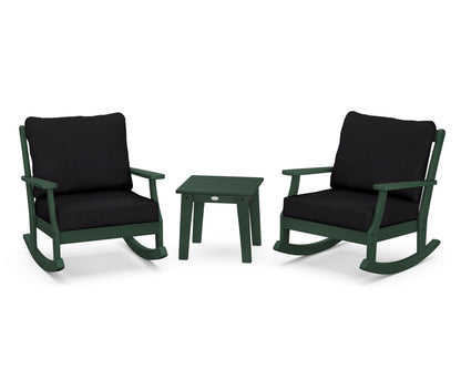 POLYWOOD® Braxton 3-Piece Deep Seating Rocker Set in Green / Midnight Linen