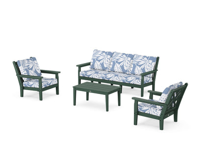 POLYWOOD® Chippendale 4-Piece Deep Seating Set with Sofa in Green / Leaf Sky Blue