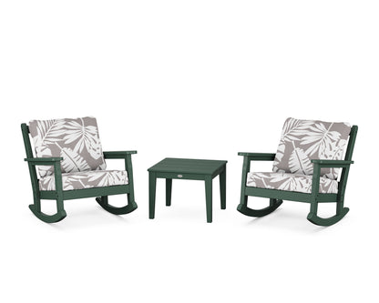 POLYWOOD® Chippendale 3-Piece Deep Seating Rocker Set in Green / Leaf Grey Mist