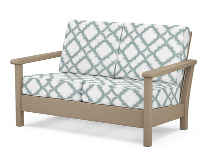 POLYWOOD® Harbour Deep Seating Loveseat in Vintage Sahara / Trellis Glacier Spa