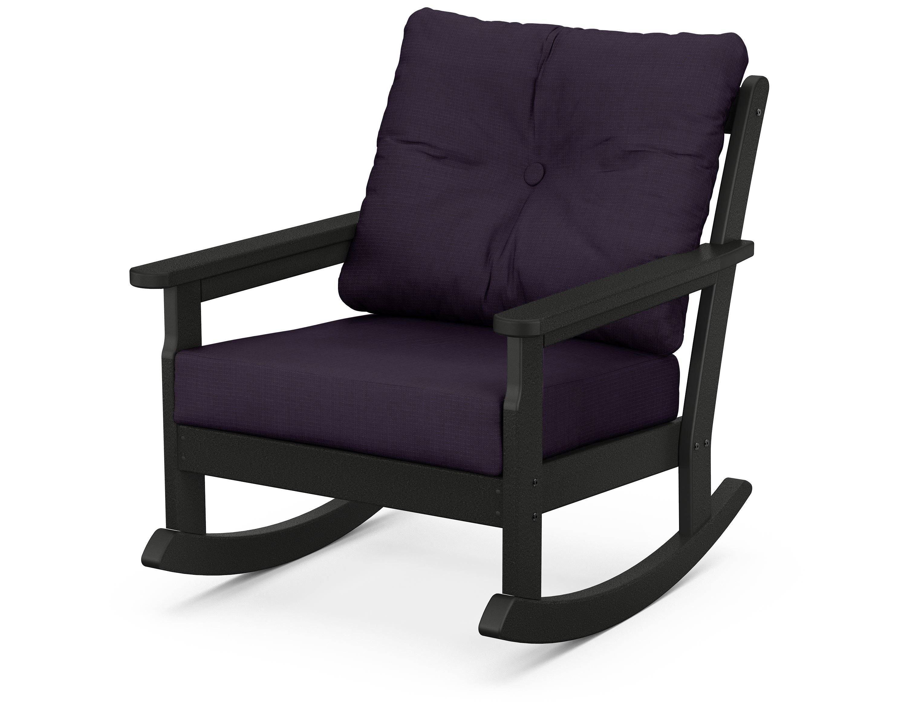 POLYWOOD® Vineyard Deep Seating Rocking Chair in Black / Navy Linen
