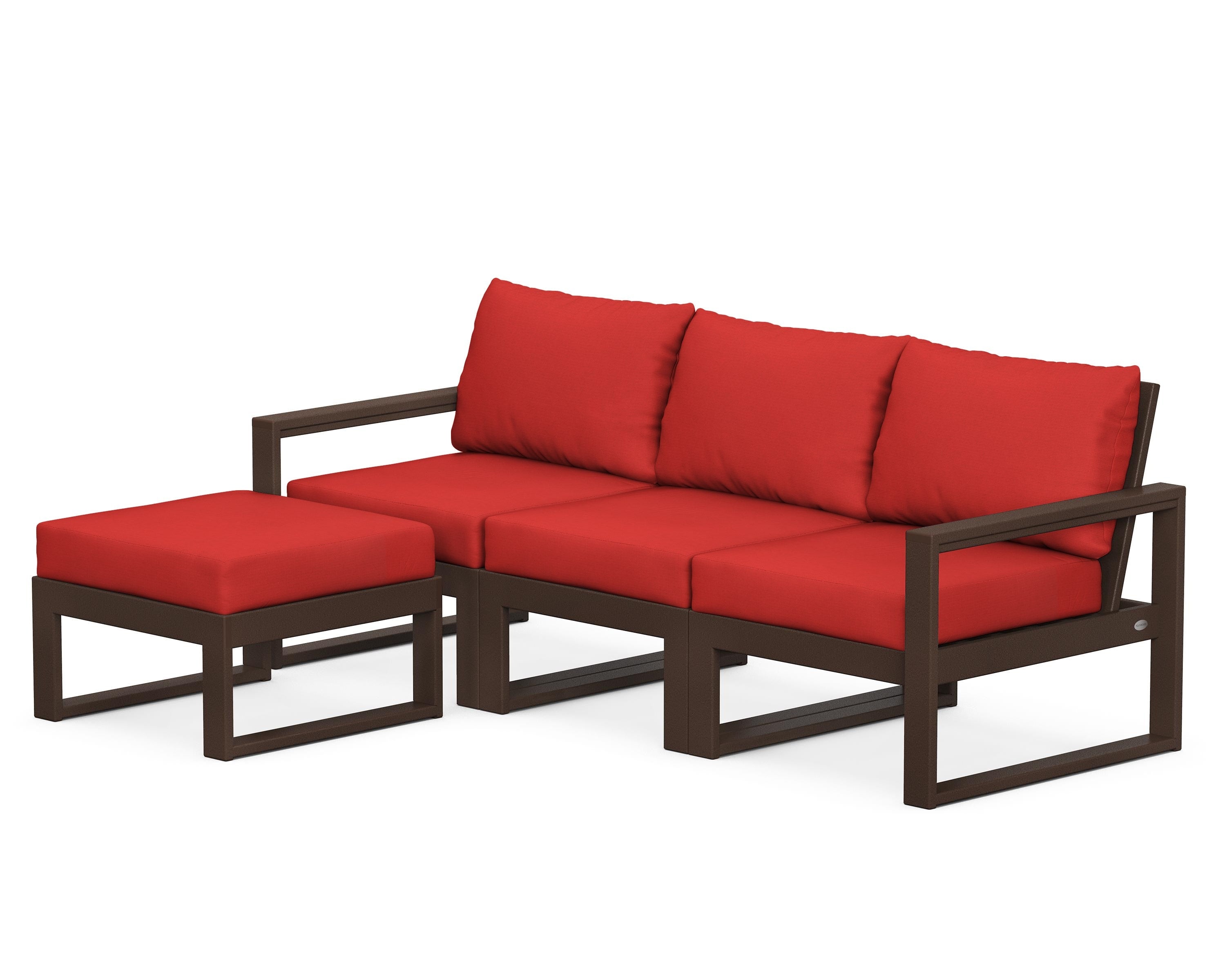 POLYWOOD® EDGE 4-Piece Modular Deep Seating Set with Ottoman in Mahogany / Crimson Linen